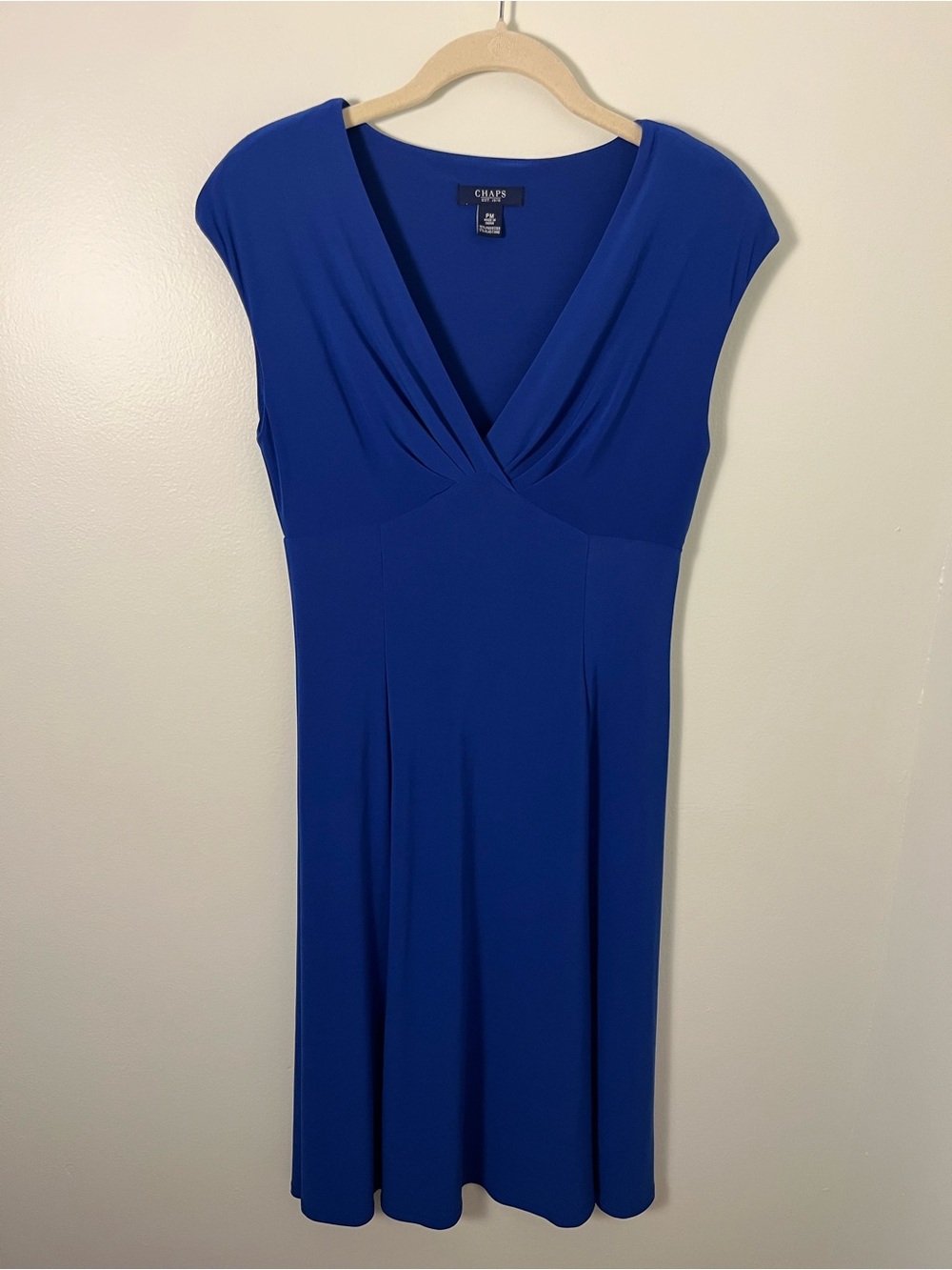 Chaps Blue Cap-Sleeve V-Neck Fit-and-Flare Dress